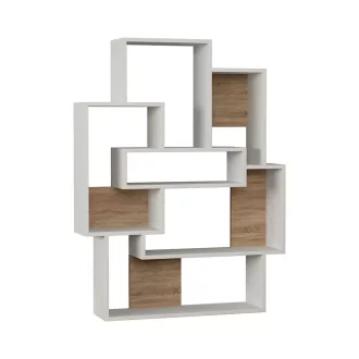 Moderna asimetrična polica 132x101x22cm bela-hrast