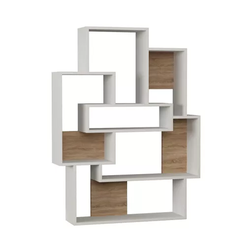 Moderna asimetrična polica 132x101x22cm bela-hrast
