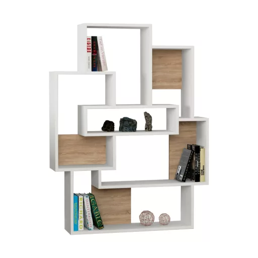 Moderna asimetrična polica 132x101x22cm bela-hrast