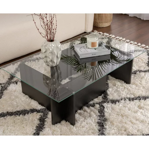 Kavna miza s kaljenim steklom 105x30x65cm, črna