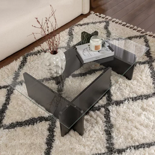 Kavna miza s kaljenim steklom 105x30x65cm, črna