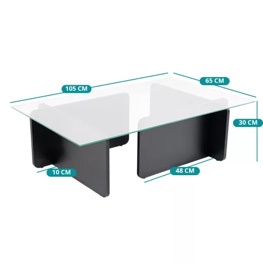 Kavna miza s kaljenim steklom 105x30x65cm, črna