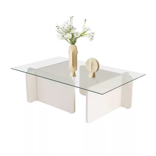 Kavna miza s kaljenim steklom 105x30x65cm, bela