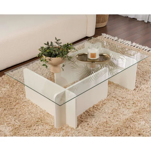 Kavna miza s kaljenim steklom 105x30x65cm, bela