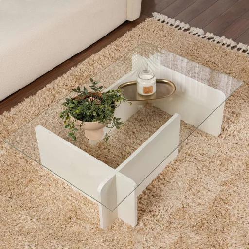 Kavna miza s kaljenim steklom 105x30x65cm, bela