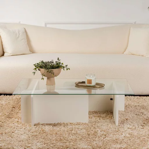 Kavna miza s kaljenim steklom 105x30x65cm, bela