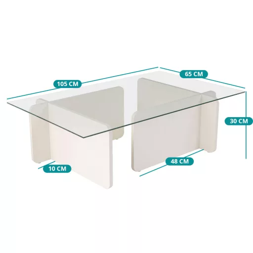 Kavna miza s kaljenim steklom 105x30x65cm, bela