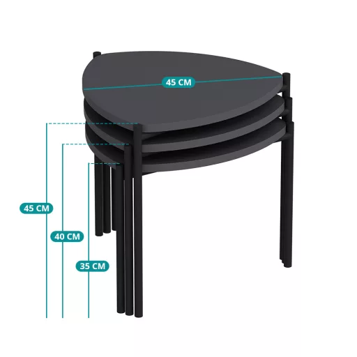 3-delni set kavnih miz, antracit