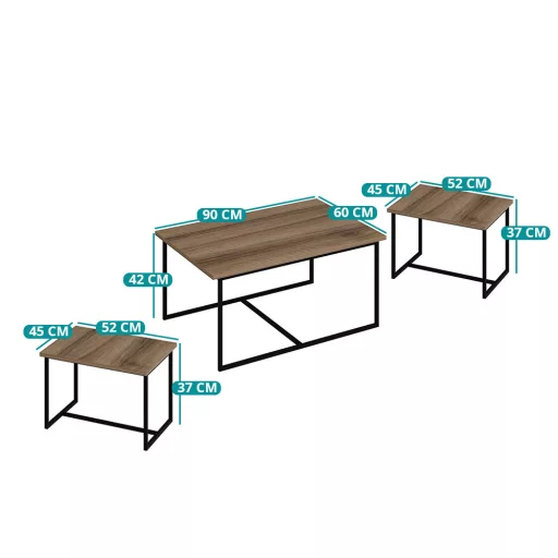 3-delni set kavnih miz, oreh