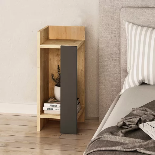 Levi nočni omarica 60x25x27cm antracit-hrast