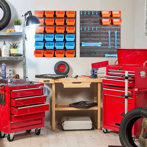 Stenski organizator orodja in vijakov - 43 delov, trajna plastična rešitev za shranjevanje