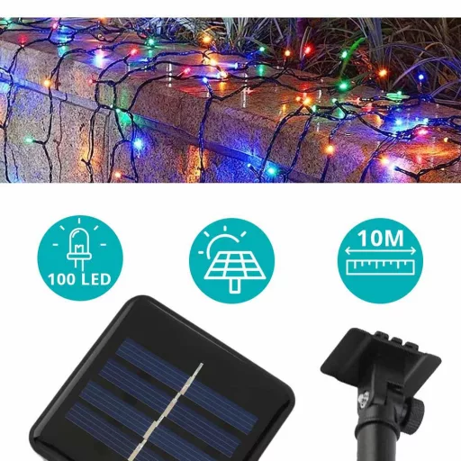 100 LED Solar Garden String Lights - 10m, Vodoodporne, Različne Barve