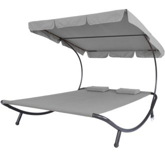   Dvojna vrtna ležalnika z nastavljivim senčnikom in blazinami - Siva
