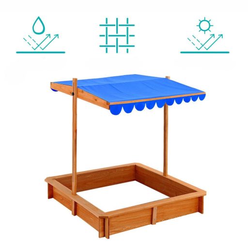 Lesena peskovnik z nastavljivim senčnikom in udobnim sedenjem