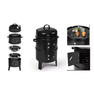   Ogljikov BBQ dimnik z 3 rešetkami za peko in vgrajenim termometrom