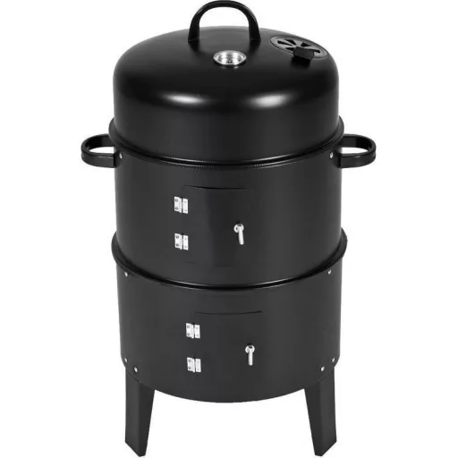 Ogljikov BBQ dimnik z 3 rešetkami za peko in vgrajenim termometrom