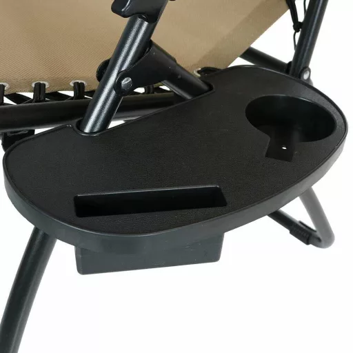 Set vrtnh stolov brez teže z naslonjali za glavo in držali za skodelice - 2 kosa bež