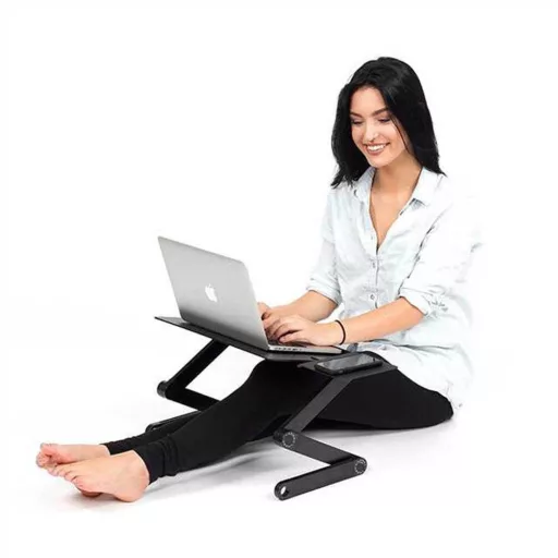 Nastavljiv stojalo za prenosni računalnik z odlagalno površino za miško - ergonomsko, prenosno, univerzalna zasnova