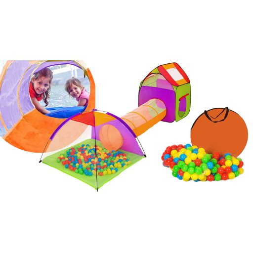 Igrača šotor s tunelom in 200 barvnimi žogicami - zabava v notranjosti/na prostem