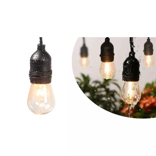 Vodoodporne dekorativne luči na vrvici s 15 E27 LED žarnicami, 14,6 m, topla bela