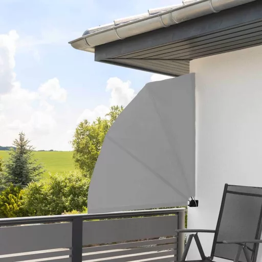 Zložljiva senčnica v obliki ventilatorja 140 cm, siva - enostavna namestitev in zaščita pred vetrom/soncem