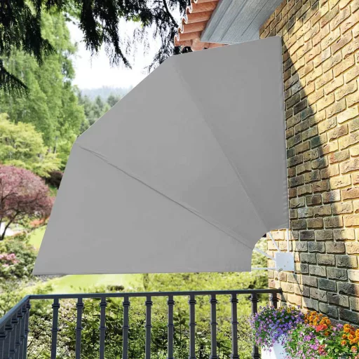 Zložljiva senčnica v obliki ventilatorja 140 cm, siva - enostavna namestitev in zaščita pred vetrom/soncem