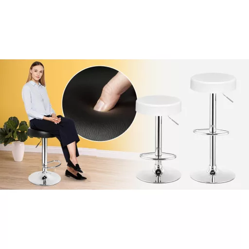 Set 2 prilagodljivih klasičnih barskih stolov v beli barvi z 360° vrtljivim sedežem