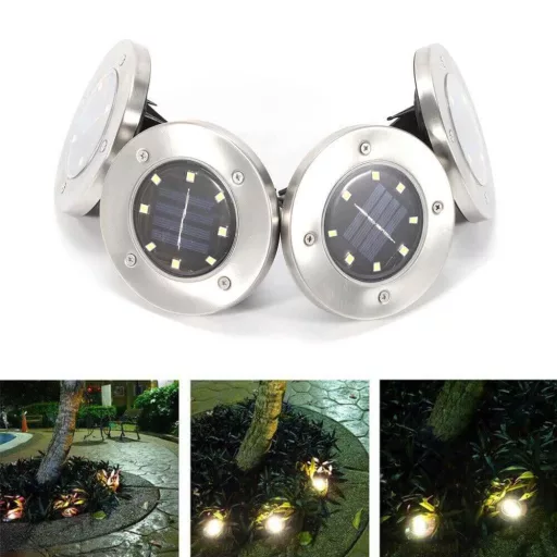 4-delni zunanji solarni svetlobni set s površino iz nerjavečega jekla, 8 LED, vsestranska namestitev