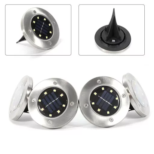 4-delni zunanji solarni svetlobni set s površino iz nerjavečega jekla, 8 LED, vsestranska namestitev