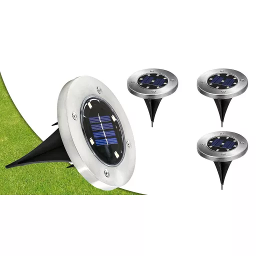 4-delni zunanji solarni svetlobni set s površino iz nerjavečega jekla, 8 LED, vsestranska namestitev