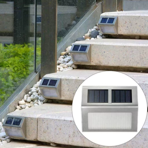 4-delni zunanji solarni LED svetlobni set - nerjaveče jeklo, samodejno delovanje od mraka do zore, vremensko odporen