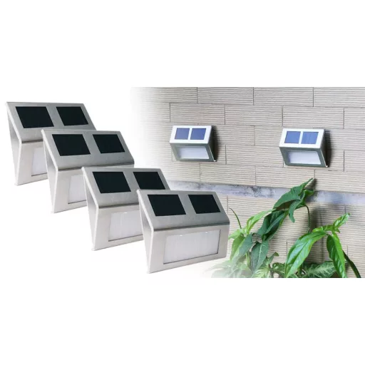 4-delni zunanji solarni LED svetlobni set - nerjaveče jeklo, samodejno delovanje od mraka do zore, vremensko odporen