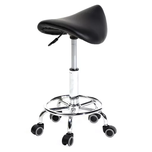 Ergonomska kozmetična stolica s kolesi - nastavljiva višina, enostavno čiščenje umetnega usnja, črna