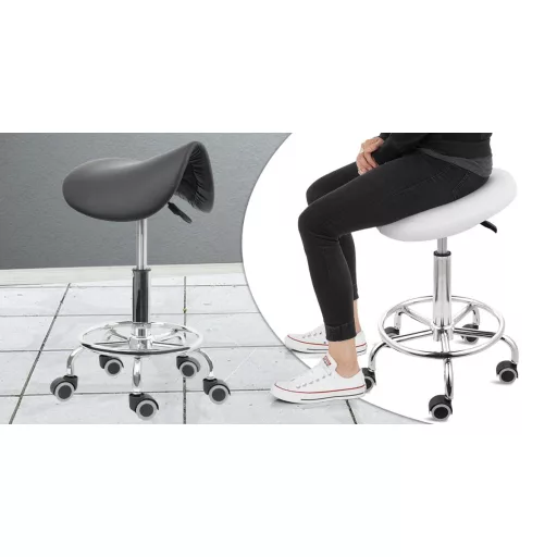 Ergonomska kozmetična stolica s kolesi - nastavljiva višina, enostavno čiščenje umetnega usnja, črna