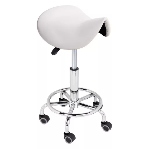 Ergonomska kolesarska kozmetična stolica z nastavljivo višino in enostavno čistljivo umetno usnje - bela