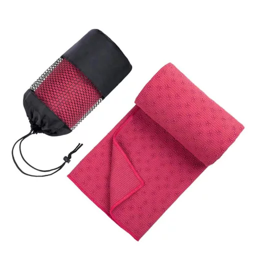Neslípajoča joga brisača s torbo - roza, hitro sušeča, 185x62,5 cm