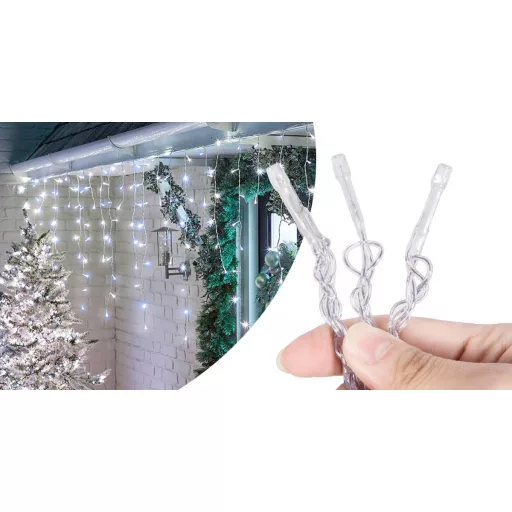 LED zavesa z LED ledenicami s 230 LED diodami - hladno bela, 8 načinov osvetlitve, notranja/zunanja, IP44 vodoodporna