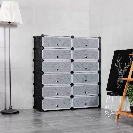 Modularni plastični omar za čevlje - drži 24 parov, 12 predelkov, zasnova, ki prihrani prostor
