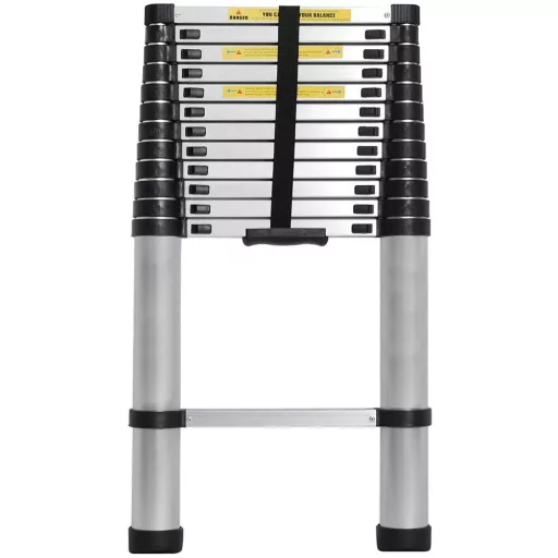 Telescopska aluminijasta lestev - 4,1 m, nosilnost 150 kg, nastavljiva višina, kompaktna zasnova