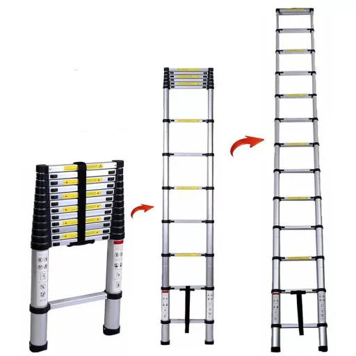 Telescopska aluminijasta lestev - 4,1 m, nosilnost 150 kg, nastavljiva višina, kompaktna zasnova