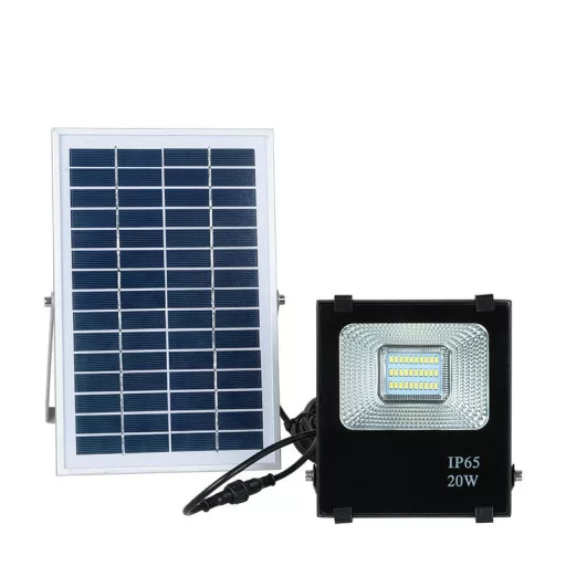 Solarna LED reflektor s daljinskim upravljalnikom - 20W, IP65 vodoodporen, 5m kabel