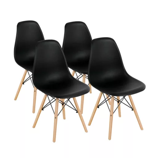 Moderna 4-delna jedilna stolčka v različnih barvah - ergonomska zasnova z robustnimi kovinskimi in lesenimi nogami
