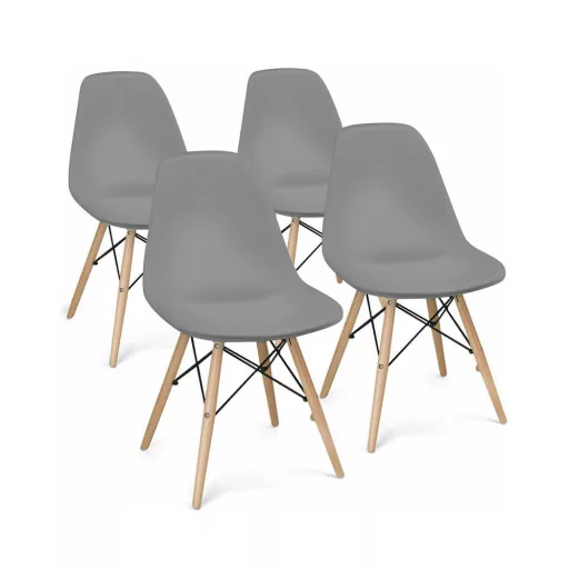 Moderna 4-delna jedilna stolčka v sivi - ergonomska zasnova z vzdržljivimi kovinskimi in lesenimi nogami
