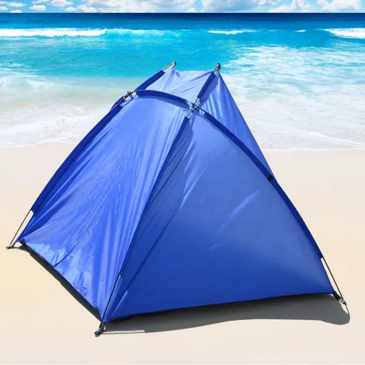 Modra polovična šotor za plažo in piknik - enostavna postavitev, družinam prijazen