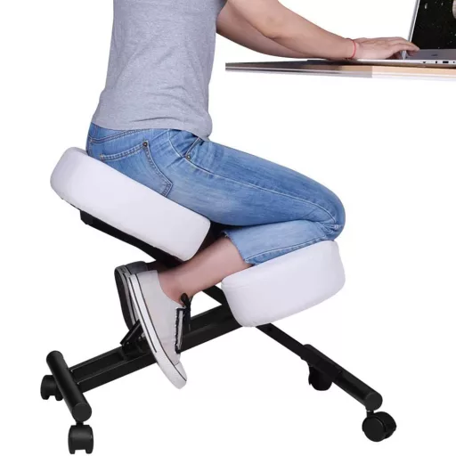 Ergonomska klop za kolena z nastavljivo višino in oblazinjeno sedišče - bela