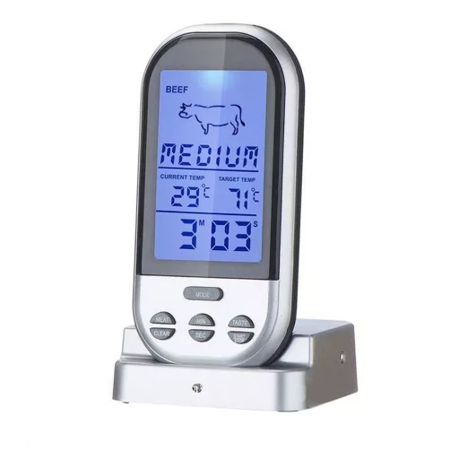 Večfunkcijski mesni termometer z alarmom in osvetlitvijo, razpon 0°C do 250°C