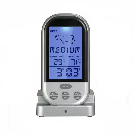 Večfunkcijski mesni termometer z alarmom in osvetlitvijo, razpon 0°C do 250°C