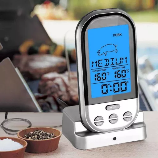 Večfunkcijski mesni termometer z alarmom in osvetlitvijo, razpon 0°C do 250°C