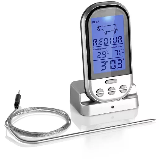 Večfunkcijski mesni termometer z alarmom in osvetlitvijo, razpon 0°C do 250°C
