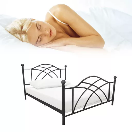 Lotti kovinska postelja z lesenimi letvami, eleganten naslon za glavo, različne velikosti na voljo - črna 90x200 cm